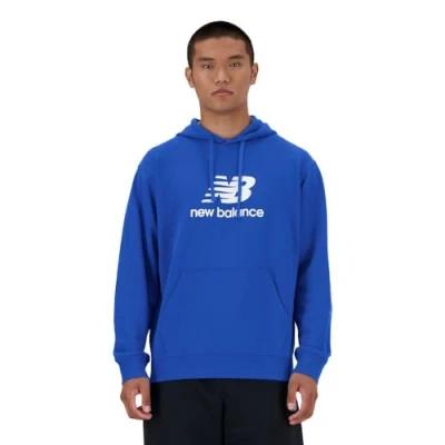 Image of New Balance Sport Essentials Logo Hoodie M Comfortable Blue Sweatshirt for Sports and Leisure