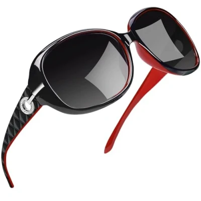 Image of Joopin Polarised Sunglasses Womens Trendy Oversized Driving Ladies with UV Protection Big Rectangle Sun Glasses for Women (Black Red)