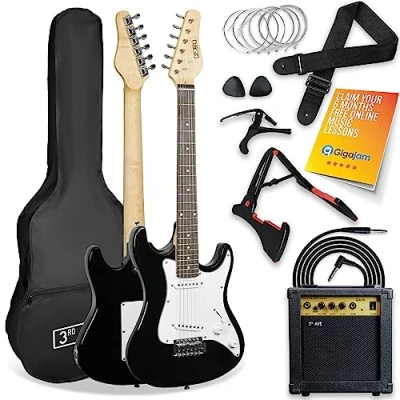 Image of 3rd Avenue XF 3/4 Size Electric Guitar Ultimate Kit with 10W Amp, Cable, Stand, Gig Bag, Strap, Spare Strings, Picks, Capo Black