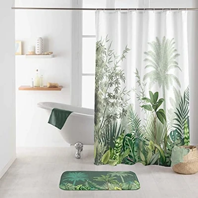 Image of Douceur d&#039;Intérieur Soft Vagabonde Shower Curtain with Hooks, Multi Colour, 180 x 200 cm
