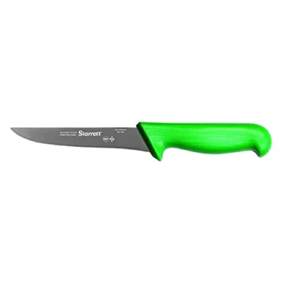 Image of Starrett Professional Stainless Steel Kitchen Boning Knives Wide Straight Profile 6 inch (150mm) Green Handle