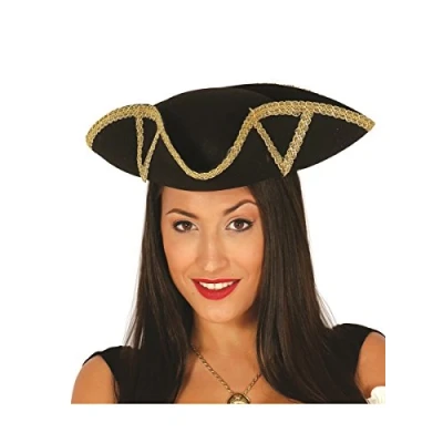 Image of FIESTAS GUIRCA Adult Admiral Tricorn Hat Nautical Navy Pirate Fancy Dress Headwear Halloween Cosplay Up One Size (Black)