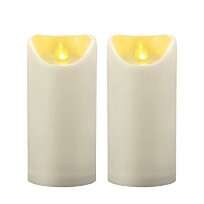 Image of 2 PCS 3&quot;x6&quot; Waterproof Outdoor Battery Operated Flameless LED Pillar Candles with Timer Flickering Plastic Resin Electric Decorative Light for Patio Lantern Decor, Halloween Christmas Party Decoration