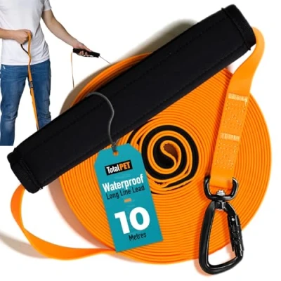 Image of Total Pet Training Lead for Dogs, Waterproof Long Line Recall &amp; Obedience Extra Dog Suitable all Sized Dogs (10m, Carabiner Clip)