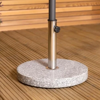Image of Charles Bentley Outdoor, Garden, Patio, 15kg Round Granite Parasol Base Umbrella Stand, With Adjustable Pole, For Flat Surfaces, Made Of And Stainless Steel, Tightening Screw, (40x31cm)