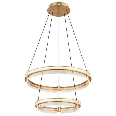 Image of Blondie Twin Ring Pendant Ceiling Light Gold Colors K5 Crystals 2x LED Dimmable 2700 6000K Remote Control