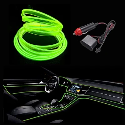 Image of Balabaxer El Wire Lemon green Interior Car LED Strip Lights, 3m neon 12V with Fuse Protection for Automotive Decoration 6mm Sewing Edge