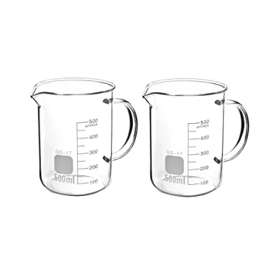 Image of QWORK® 2PCS 500ml Beaker Mug with Handle, Borosilicate Glass Measuring Cup