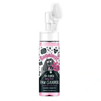 Image of BUGALUGS Dog paw cleaner No Rinse Foam Cat &amp; shampoo with Silicone Brush Head, waterless grooming products. Travel friendly for dogs defeat muddy paws on the go (Baby Fresh)