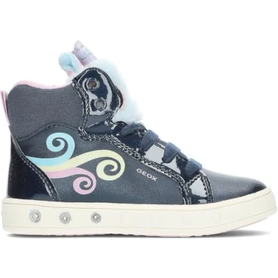 Image of Geox Skylin GIRL Light UP Hightop trainers for kids, Size: 7K, Navy/multicolor Imitation leather/ textile