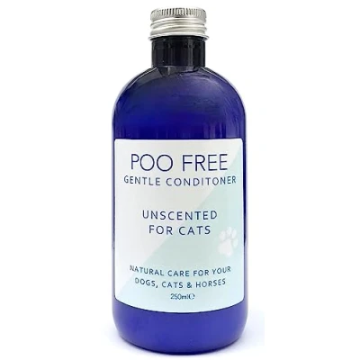 Image of POO FREE Conditioner for Cats 99% Natural Unscented Sensitive Cats. Sulfate/Parabens Free. Cleans, Soothes, Relieves Itchy Skin. pH Balanced, Concentrated. 250ml