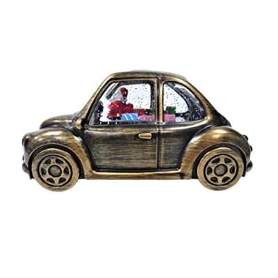 Image of Christmas Water Spinner Car With Santa Decoration White LEDs Glistening Effect 20cm In Gold
