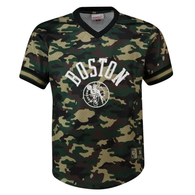 Image of Mitchell &amp; Ness NBA Camo Mesh V Neck T Shirt Boston Celtics MSPOMG18018 BCECMWD1