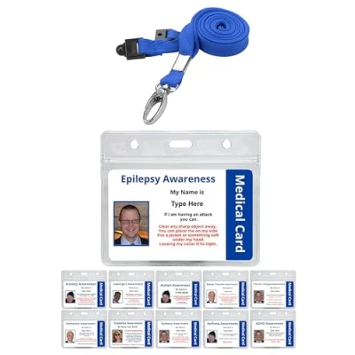 Image of Quantum Leap Printed Plastic Epilepsy Awareness Hidden Disability ID Card with Blue Sunflower Lanyard &amp; Clear Pocket