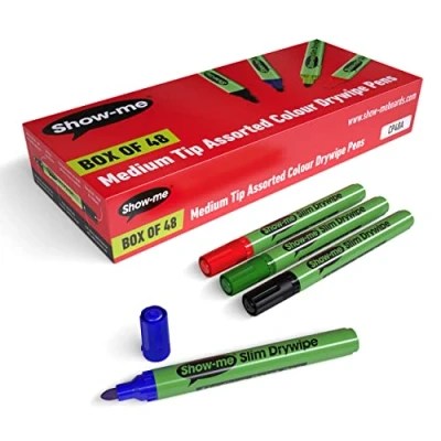 Image of Show Me Medium Tip Drywipe Pens 48 Pieces, Assorted Colour