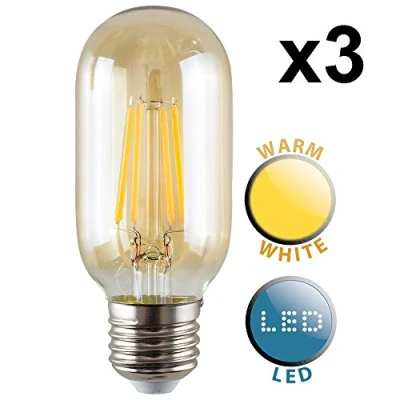 Image of MiniSun Pack of 3 Retro Style 4w LED Filament ES E27 Radio Valve Amber Tubular Light Bulbs [2700K Warm White]