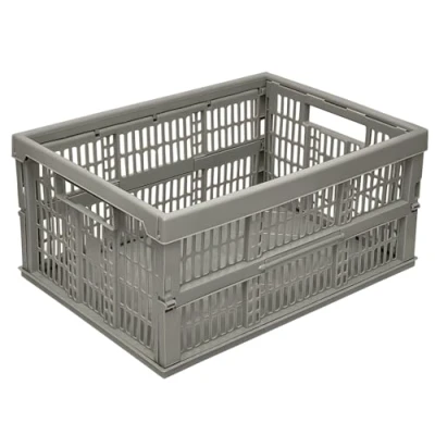 Image of VR7 Folding Storage crates with handles Stackable Plastic Baskets for Home Kitchen Collapsible Boxes Grey