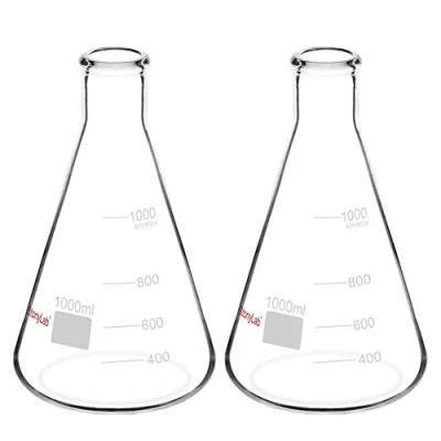 Image of StonyLab (2 Pack) 1000ml Narrow Mouth Erlenmeyer Glass Flasks with Heavy Duty Rim, 1 L (1 Liter)