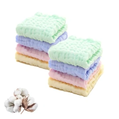 Image of Cubble Pack of 8 Muslin Baby Washcloths 6 Layer, 100% Cotton 30x30 cm Reusable Towels, Ultra Soft, Absorbent &amp; for Newborns and Toddlers, Washcloth, Burp Cloth