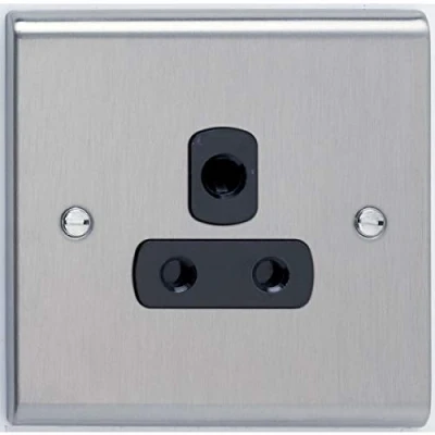Image of Deta SD1331SCB Unswitched Socket Outlet 5 Amp 1 Gang (Satin Chrome/Black Insert)