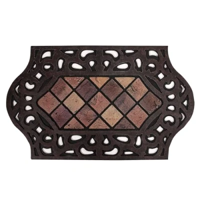 Image of Nicoman Antique Tiles Mat Eco Friendly Scrape and Absorbent Indoor/Outdoor Door Mat, High Traffic Area, Irregular (75x44cm)