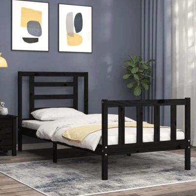 Image of vidaXL Bed Frame without Mattress Black Small Single Solid Wood Pine
