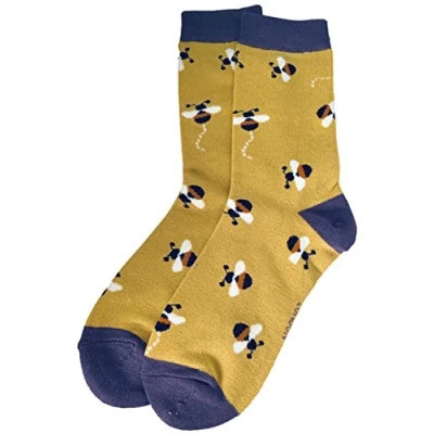 Image of Purple Possum® Bee Socks Ladies Bumble Bees Mustard Yellow Bamboo Cotton 1 Pair Size 4 7