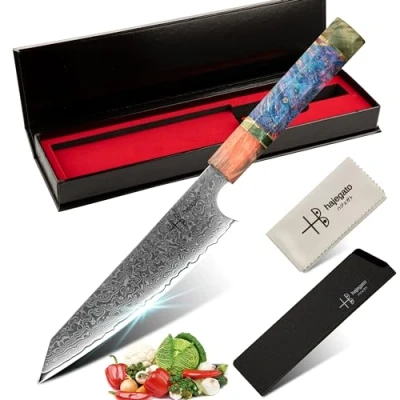 Image of hajegato Damascus Chef Knife Petty Unique One Of Kind Handle Professional 6 Inch Japanese Chefs Kitchen Vg10 67 Layers Steel Knive