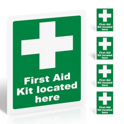 Image of 5Pcs First Aid Kit Located Here Sign 200mm x 150mm Self adhesive Vinyl Safety Signs with Matte Finish Sticker