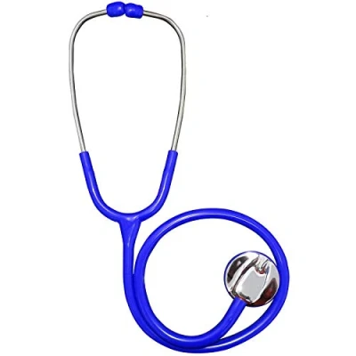 Image of Premium Stainless Steel Cardiology EMT Single Head Doctors Nurses Stethoscope, Foam Lined Carry Case + Spares Box Blue