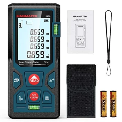 Image of HANMATEK 165ft/50m Laser Measure Ft/in/M Switching LM50 Measurement Tool Devices with 2 Bubble Levels Distance Meter,Large Backlit LCD and Pythagorean Mode, Carry Pouch Battery Included
