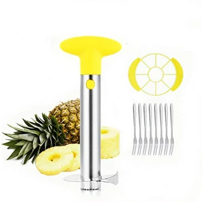 Image of OITUGG Pineapple Cutter Slicer and Corer: [3 in 1] Stainless Steel for Corer &amp; peels Slices with 8 Pcs Fruit Forks [Reinforced: Thicker Sharp Blade]
