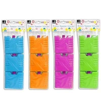 Image of Set of 3 Mini Ice Brick Pack Block Blocks Freezer Cooler Bag Box Travel Picnic (Assorted Colors)