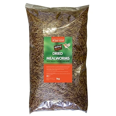Image of Extra Select Dried Mealworms for Wild Birds: Protein Rich Bird Food Robins to Finches Meal Worms Garden Birds 5 Litre Refill (1 kg)