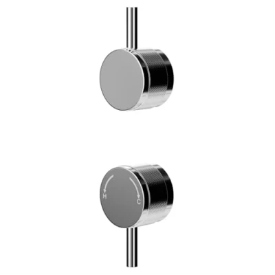 Image of Polished Chrome Industrial Style Half Knurled Control Handle Set for Twin Shower Valve Colore