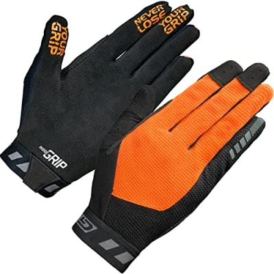 Image of GripGrab Unisex&#039;s Vertical InsideGrip Long Finger Professional MTB Gloves Un Padded Anti Slip Off Road Cycling Black, Orange Hi Vis, Large