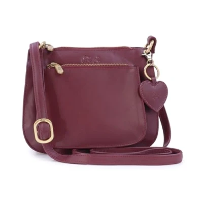 Image of Gigi Women&#039;s Small Leather Cross Body Handbag Shoulder Bag With Long Adjustable Strap Heart Keyring Charm OTHELLO 9975 Burgundy
