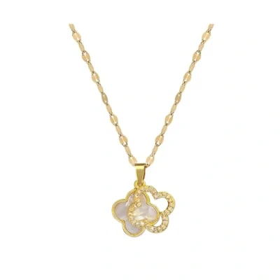 Image of XIWCAFC Four Leaf Clover Necklace for Women Crystal Pendant 18K Gold Plated Choker Necklaces Cubic Zirconia Lucky Jewellery Gifts Girls Mum Birthday (Black)