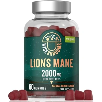 Image of Lions Mane Gummies High Strength 2000mg from Fruit Body Vegan Mushroom Extract 60 Natural Berry Flavour by Wiseshrooms