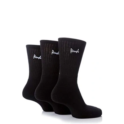 Image of Mens 3 Pair Pringle Cotton Cushion Sports Socks Black 12 14