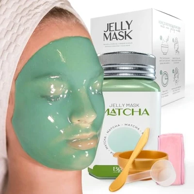 Image of BRÜUN Peel Off Matcha Jelly Mask for Face Care A 23 fl oz Rubber Jar 30 to 35 Treatments Skin Moisturizing Gel of Spa Set Men, Women and Adults