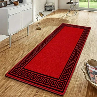 Image of swift Gel Backed Runner, Anti Slip Stain Resistant Carpet, Soft Comfy Polypropylene Rectangular Rug, Plain Solid Door Mat, Floor Carpet for Bedroom Indoor Area, Red Black, W 67 x L 220cm