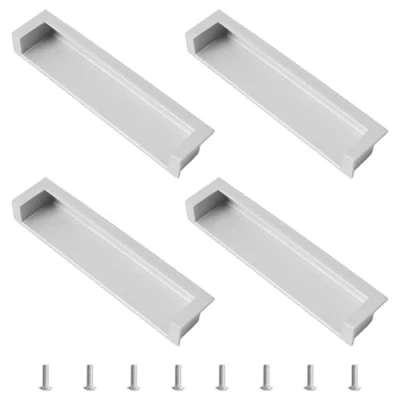 Image of MOROBOR Tatami Hidden Door Handles, 4pack Embedded Handle, Recessed Finger Pulls with Concealed Screws for Cabinet Wardrobe Drawer (Matte Silver,138mm)