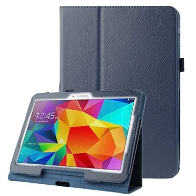 Image of subtel® Book Tablet Case with Stand Compatible for Samsung Galaxy Tab 4 10.1 (SM T530/SM T531/SM T533) Synthetic Leather Protective Folding Flip Folio Wallet Tri Fold Bookcase Cover Sleeve Dark Blue