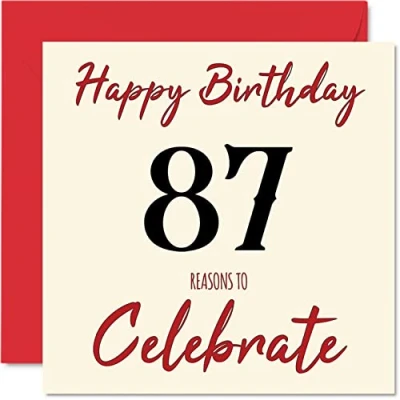 Image of Fun 87th Birthday Cards for Men Woman Reasons To Happy Card Dad Mum Great Grandad Grandpa Nanny Grandma Gran Uncle Auntie, 145mm x Greeting Cards,