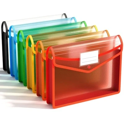 Image of A4 Plastic Wallets, 6 PCS Popper Wallet Folders Document Files Envelope Pockets Large Capacity with Button Closure,Waterproof Transparent File for School Office Home