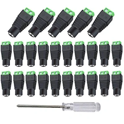 Image of Aiqeer 25 Pcs 12V/24V 5.5 X 2.1 mm DC Power Connector Adapter, Female Jack Socket, Screw Terminal Plug for CCTV Camera LED Strip (Green)