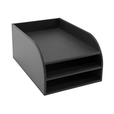 Image of Osco Faux Leather Three Tier Letter Tray Black