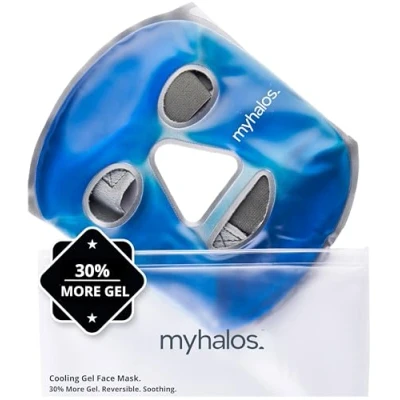 Image of MyHalos Cooling Face Mask Halo Hot or Cold Ice Pack for Depuffing Sinusitis Treatment Great Stress, Swelling, Migraine Wisdom Teeth Pain Gel Therapy