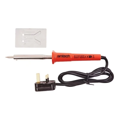 Image of Amtech S1725 Soldering Iron, 60 Watt 230 240V, Insulated Handle and Metal Stand, 350 400C High Temperature Range